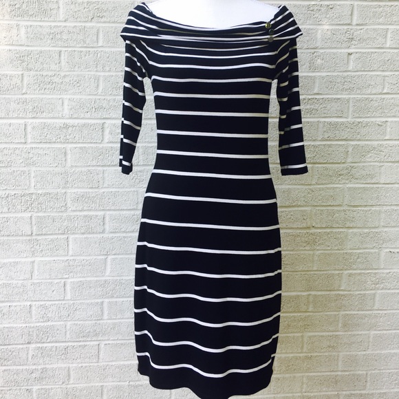 White House Black Market Dresses & Skirts - WHBM Off Shoulder Body Con Dress Striped Size XS